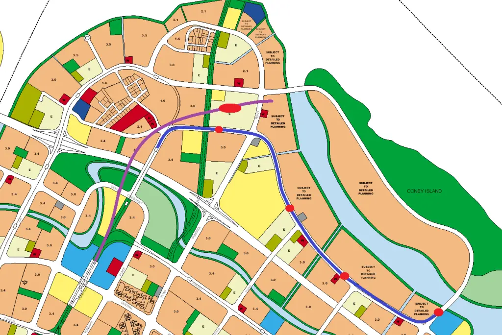 Punggol Coast MRT Station - URA Masterplan 2008 with Punggol LRT Extension in Blue